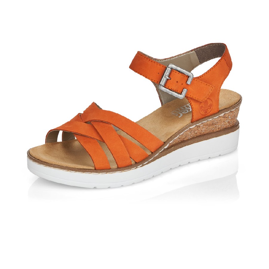 Orangea damsandaler/sandaletter i nubuck från Rieker