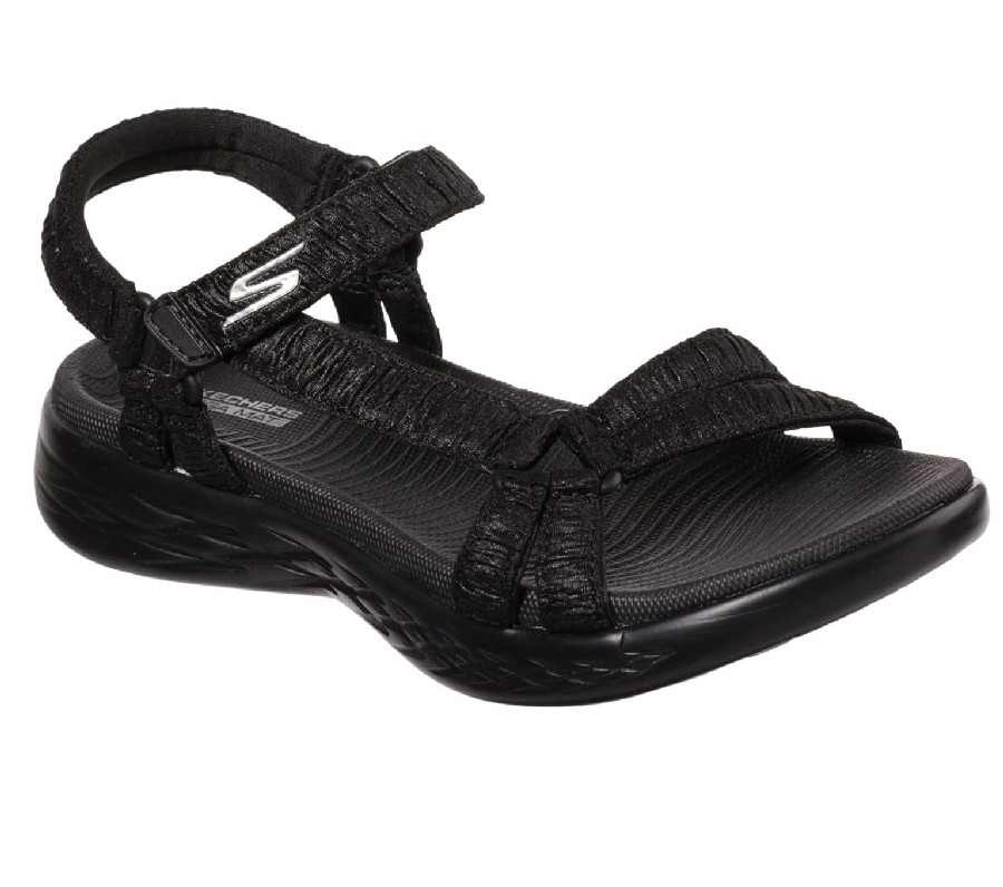 Svarta damsandaler/sandaletter i tyg från Skechers